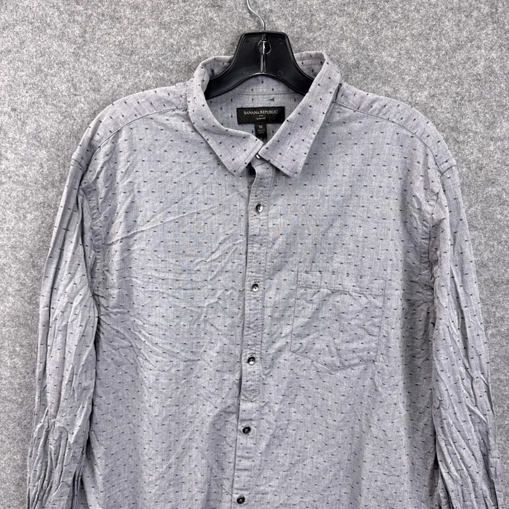 Banana Republic Mens Slim Fit Gray Micro Diamond Print Button Down Shirt XL